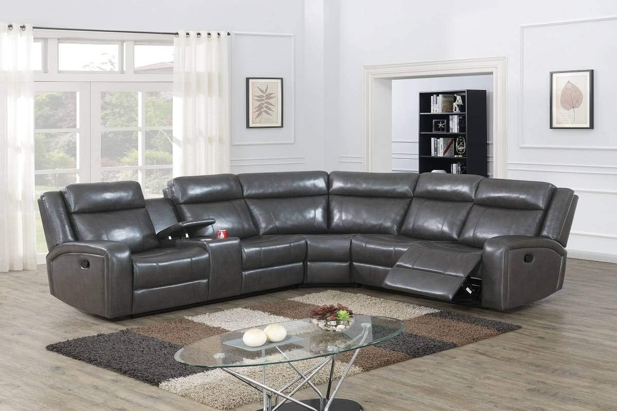 Dublin 3-Piece Manual Reclining Sectional Sofa Upholstered in Grey Leather Gel +PU