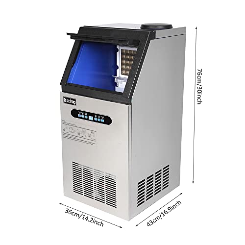 Commercial Ice Maker Machine,110lbs/24H ice Machine with 24lbs Ice Storage Capacity,Freestanding,Recessed,Built-in Ice Maker,LED Digital Display