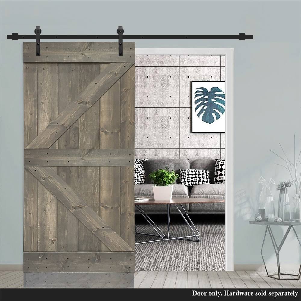 CALHOME K Series Stained Solid Pine Wood Interior Sliding Barn Door - Carbon Gray - 42 x 84