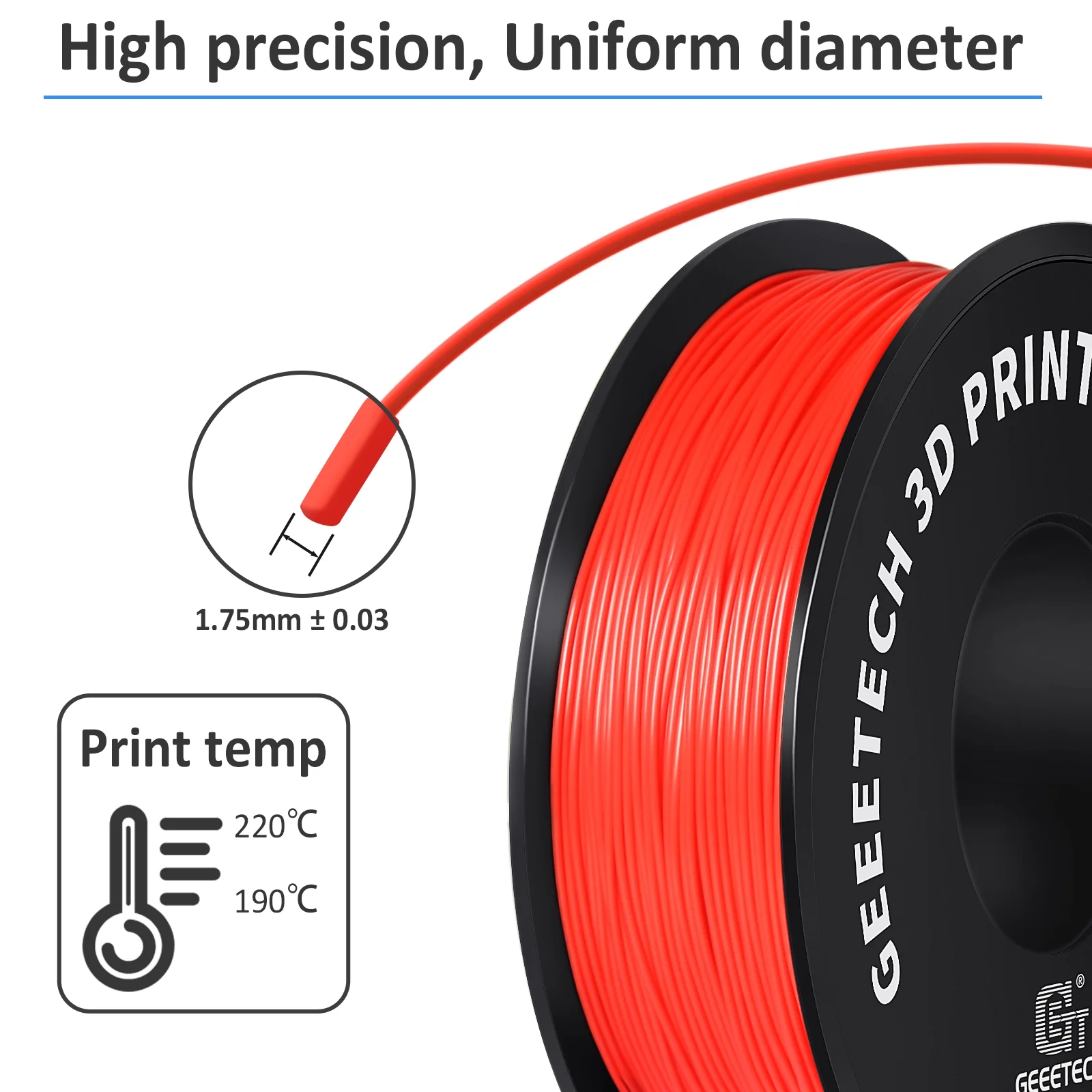 Geeetech 5pcs red 1.75mmPLA 3D Printer Filament , Dimensional Accuracy +/-0.03mm, 5kg (11lbs) , 1080 Feet （330m）per Roll, Fit for Most 3D FDM Printer