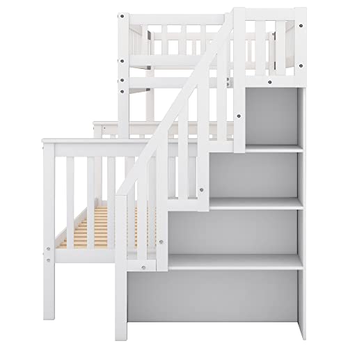Harper & Bright Designs Stairway Twin Over Twin/Full Bunk Bed with Twin Size Trundle and Drawers