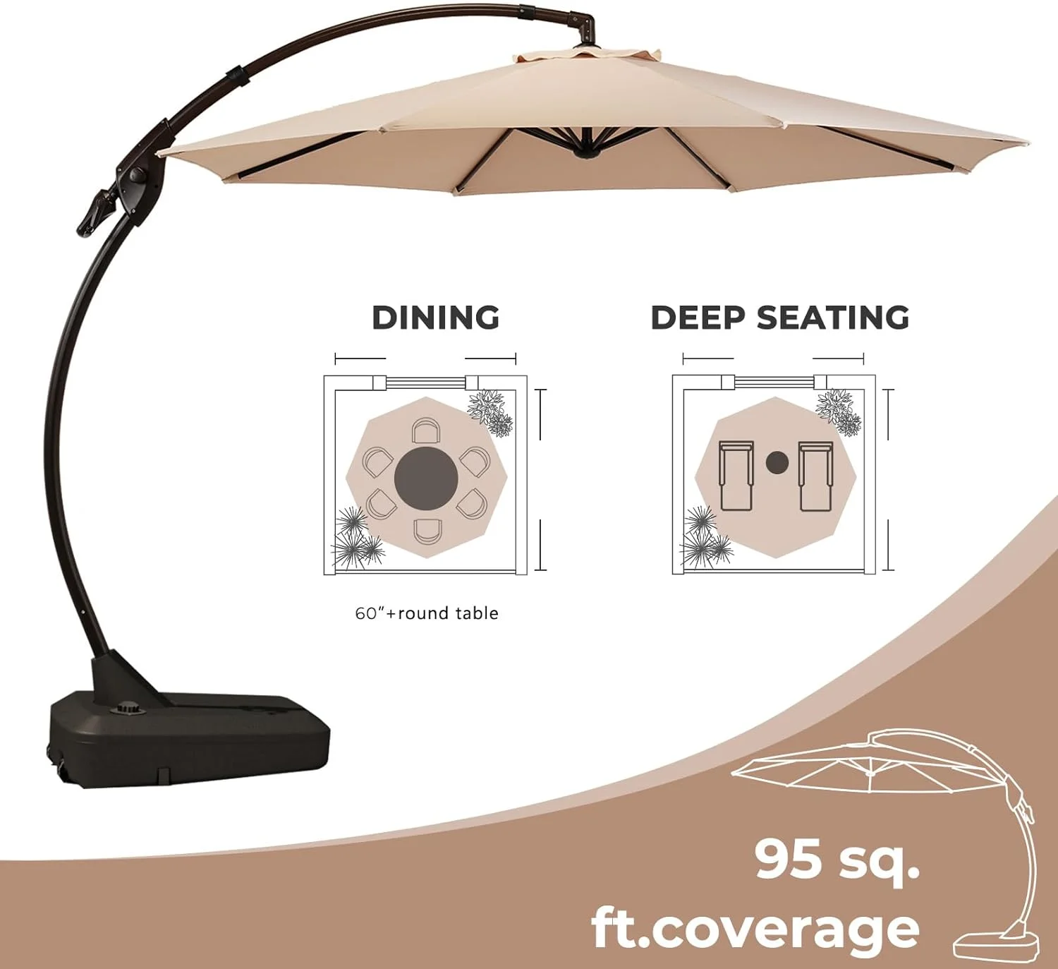 Grand Patio 11-Ft Outdoor Patio Umbrella with Base, Curved Offset Cantilever Umbrella Large w/360° Rotation Shade for Patio Pool Deck, Champagne