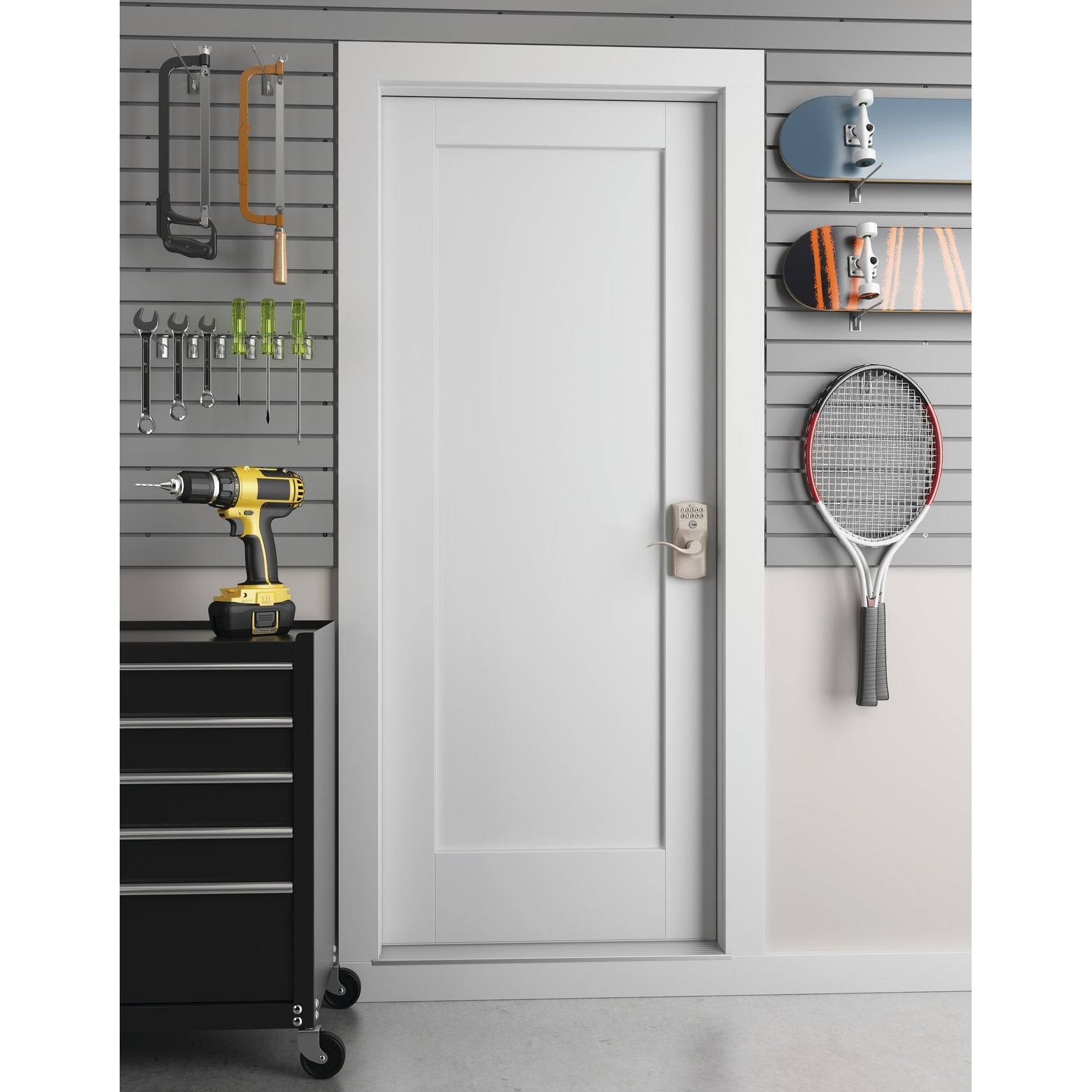 Schlage FE595 CAM/ACC Camelot Keypad Flex-Lock Entry Leverset with Accent Lever Satin Chrome