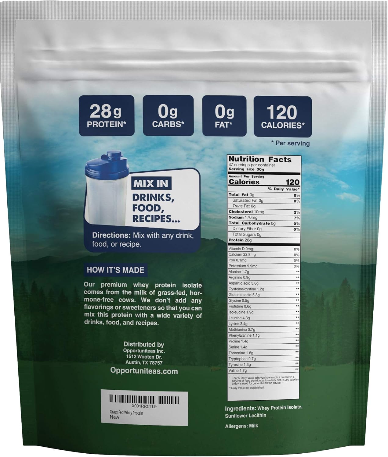 Grass Fed Whey Protein Powder Isolate - Unflavored - Low Carb Keto & Paleo Diet Friendly - Pure Grass-Fed Protein for Shakes, Smoothies