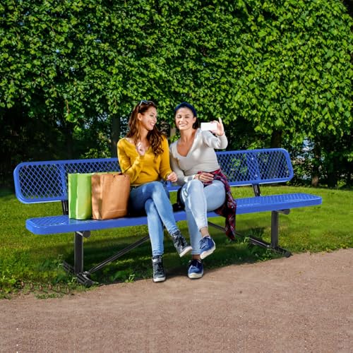 8FT Heavy Duty Park Bench with Back Portable Frame, Outdoor Metal Park Bench with Backrest, Steel Mesh Outdoor Bench for Garden, Lawn, Patio, Porch