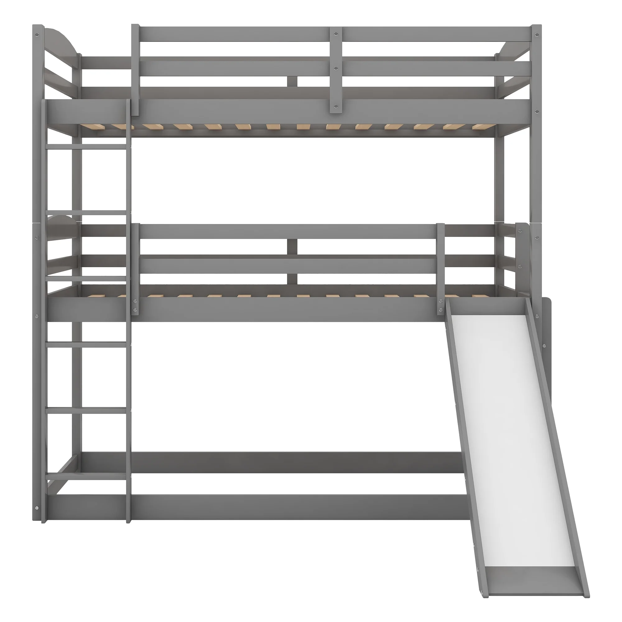 Merax Wood Twin-over-Twin-over-Twin Floor Triple Bunk Bed for Kids Room, Gray