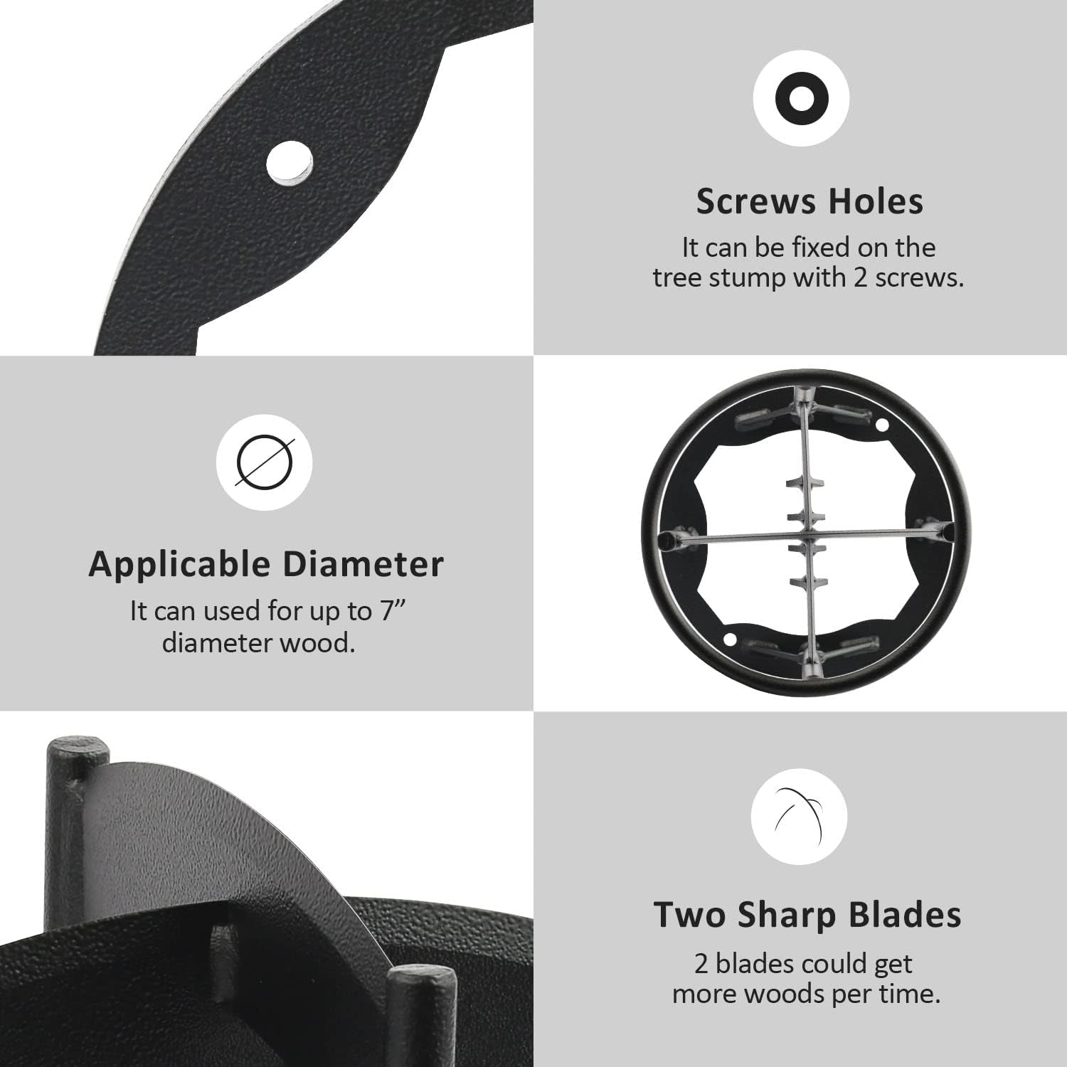 Wood Kindling Splitter with Hammer, Quick Split into 2/4 pcs, up to 7" dia Wood, Carbon Steel Made Manual Log Splitter