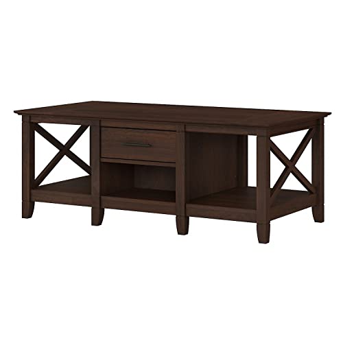 Bush Furniture Key West Coffee Table with Storage with Aged Bronze Hardware | Center Counter for Living Room, 47Wx24Dx18H, Bing Cherry