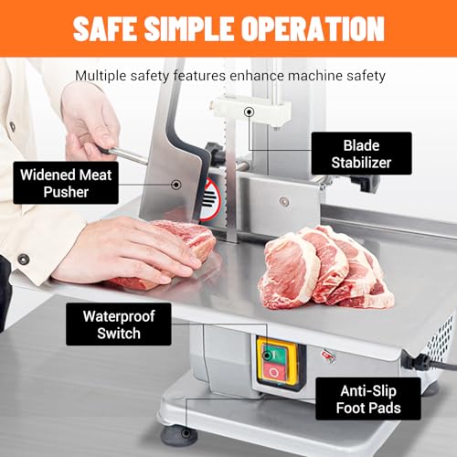 Commercial Electric Meat Saw, 750W Bone Saw For Butchering,110V Meat Bandsaw, Bone Cutting Machine with 2 Saw Blades,0.39-4.3 Cutting Thickness