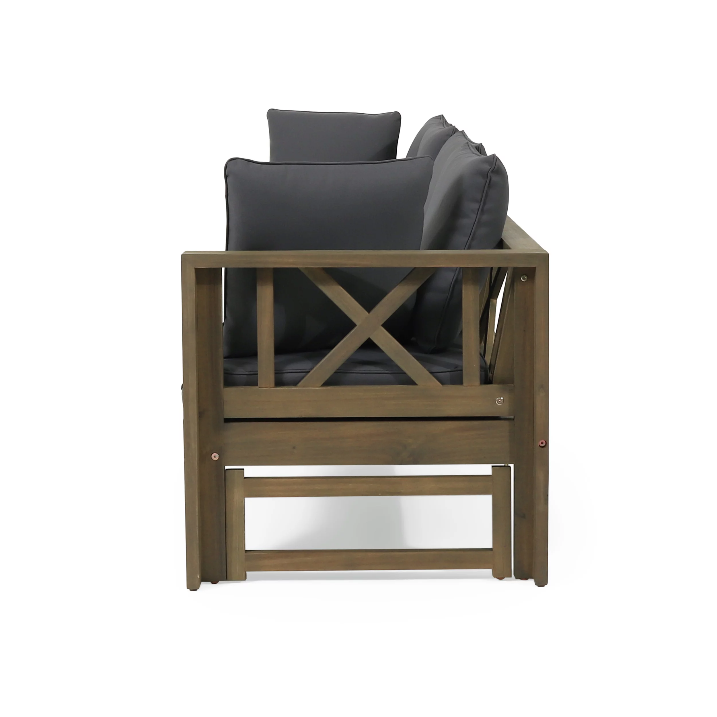 Reyes Acacia Wood Outdoor Extendable Daybed Sofa, Gray and Dark Gray