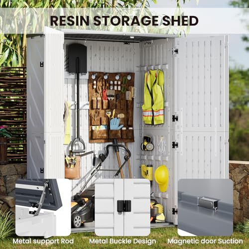 Outdoor Resin Storage Sheds, 64 Cu.Ft Outdoor Waterproof Storage Cabinet for Garage, Tools, Sofa Cushion, Outdoor Storage