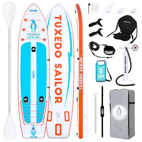 Tuxedo Sailor Inflatable Stand Up Paddle Board with Complete Accessories for Surfing and Traveling
