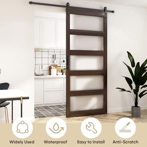 BARNSMITH 42in x 84in Glass Barn Door with 7FT Sliding Door Hardware Kit Included & Handle