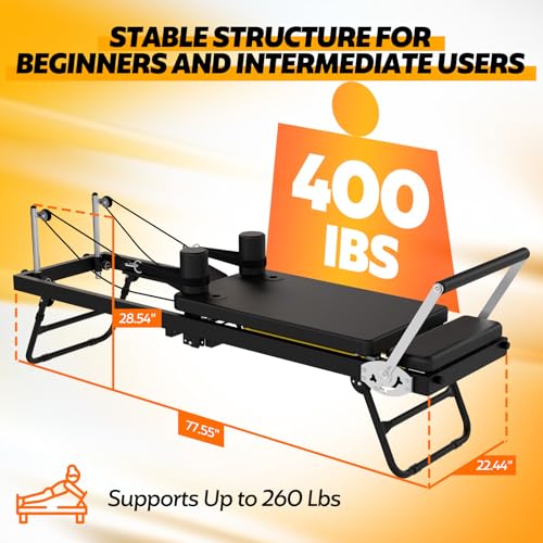 Foldable Pilates Reformer for Home Use, Portable Pilates Machine Reformer with Adjustable Resistance, Springs and Cords, Compact, Lightweight