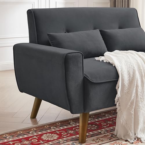 48.8" Small Loveseat Sofa, Mid Century Modern Love Seat Couch with Back Cushions and Wood Legs, 2 Seater Couches for Living Room, Bedroom
