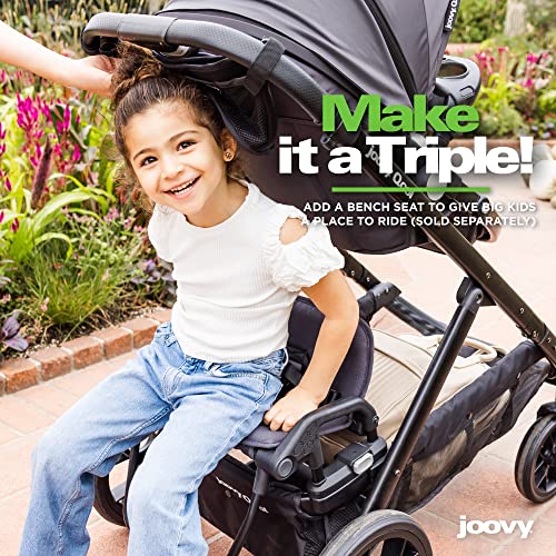 Joovy Qool Double Bundle Double Stroller with Reconfigurable Seats, Magnetic Safety Harness with Padding, UPF 50 Sun Canopy, and Large Storage Basket