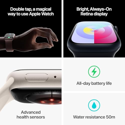 Apple Watch Series 9 [GPS 45mm] Midnight Aluminum Case with Midnight Sport Band, S/M (Renewed) - Radiant Selections