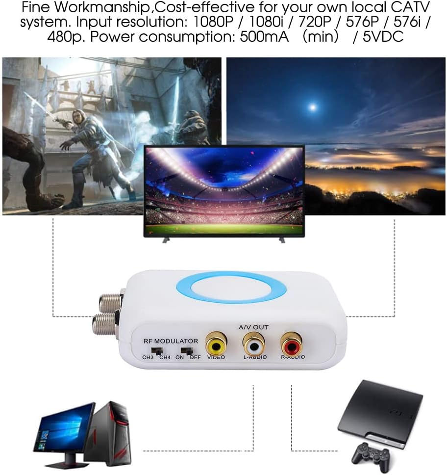 S erounder RCA to RF Modulator, Composite A/V to Coax/Coaxial Audio Video Converter Support PAL/NTSC Format Output Pack of 2