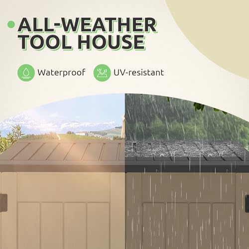GOOBED Vertical Outdoor Storage Shed, 59 Cubic Feet Resin Tall Shed, Lockable Waterproof Tool Organizer for Garden, Garage, Patio, No Shelves (Brown)