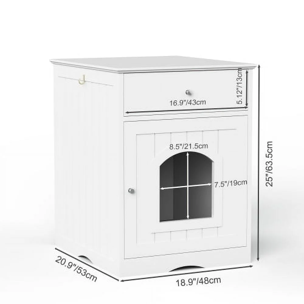 Unbranded 18.99'' Indoor Wooden Pet House Cat Litter Box Enclosure with Drawer, Pet Crate &amp; Side Table - 18.9''×20.9'