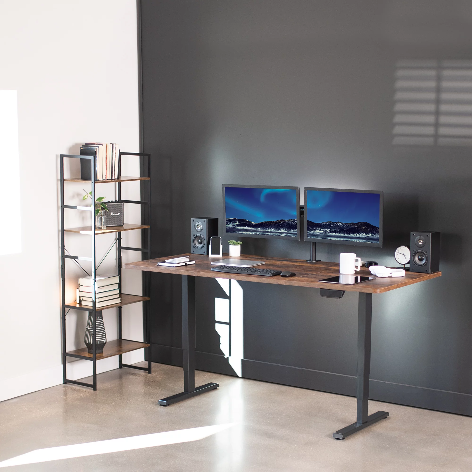 VIVO Electric 71&rdquo;x36&rdquo; Stand Up Desk, Rustic Vintage Brown Table Top, Black Frame