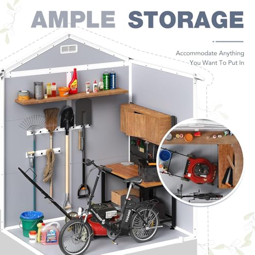 Devoko 6x4 FT Outdoor Storage Shed - Waterproof Plastic Resin Garden Shed with Lockable Door & Floor, for Backyard, Patio, Lawn & Pool Tools