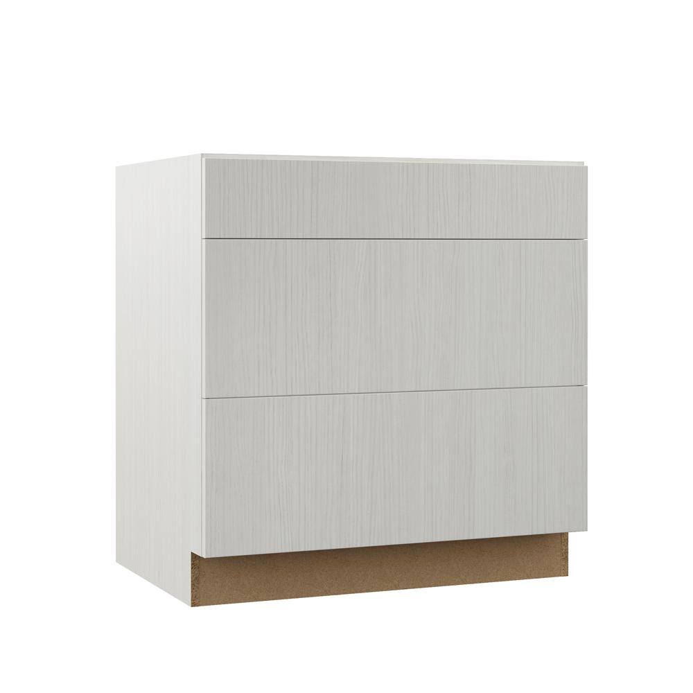 Hampton Bay Designer Series Edgeley Assembled 33x34.5x23.75 in. Pots and Pans Drawer Base Kitchen Cabinet in Glacier
