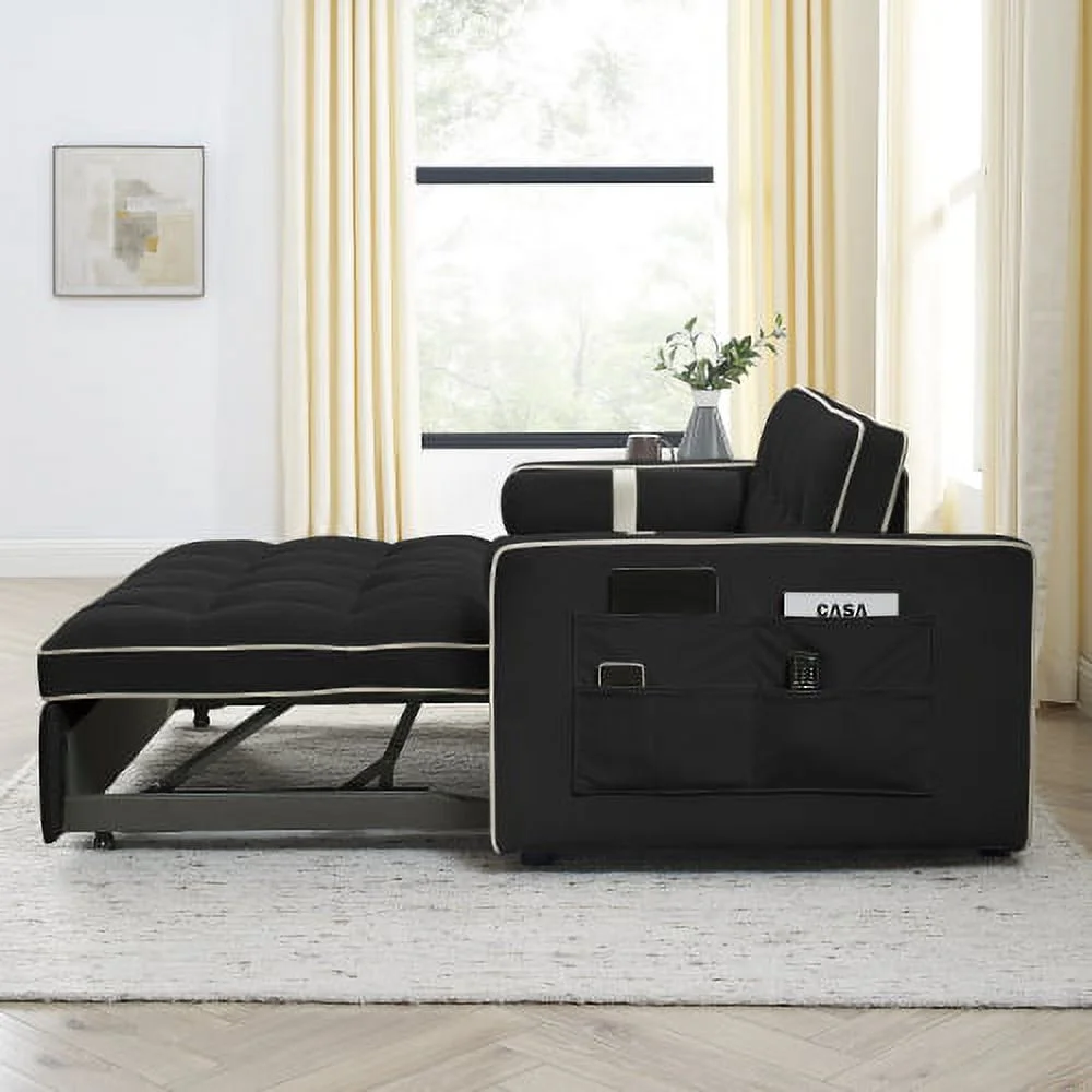 Modern 55.5" Pull Out Sleep Sofa Bed 2 Seater Loveseats Sofa Couch with side pockets