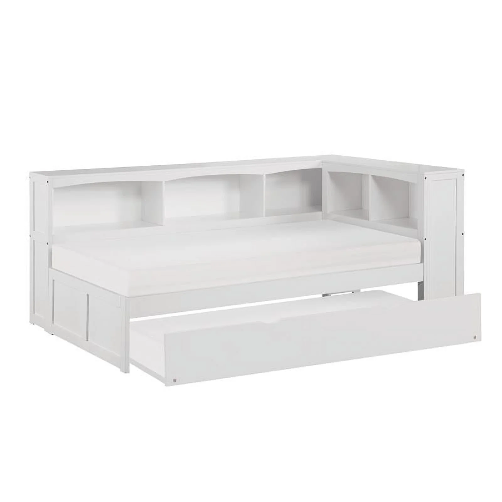Pemberly Row Transitional 5-Shelf Wood Twin Bookcase Corner Bed in White
