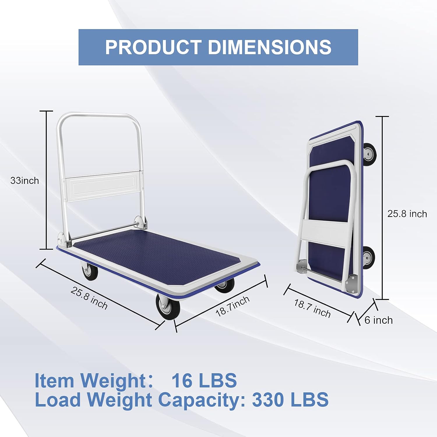 GPOAS Push Cart Dolly Folding Platform Truck with 360 Degree Swivel Wheels and Handle,Foldable for Easy Storage