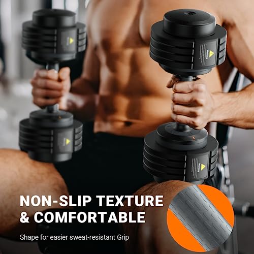 Adjustable Dumbbells Set of 2, 1-Sec Adjustable Weights Dumbbells Set, 5 in 1 Free Dumbbell with Anti-Slip Texture Handle