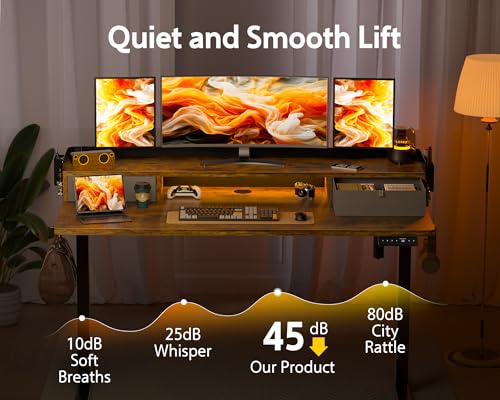 48x24 Inches Electric Standing Desk with 2 Drawers, Height Adjustable Stand up Desk for Home Office, Ergonomic Sit to Stand Table with Storage Shelf