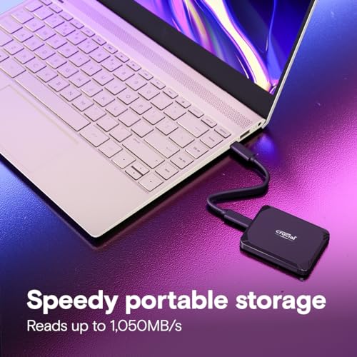 Crucial X9 2TB Portable SSD, Up to 1050MB/s, USB 3.2 USB-C, External Solid State Drive, Compatible with Windows, Mac, & Android