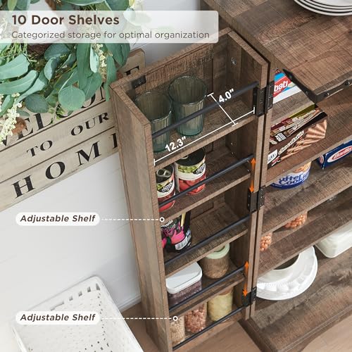 72" Tall Kitchen Pantry, Farmhouse Storage Cabinet with Barn Doors, Organizer, Drawer and Adjustable Shelves, Rustic Wood Cupboard for Kitchen