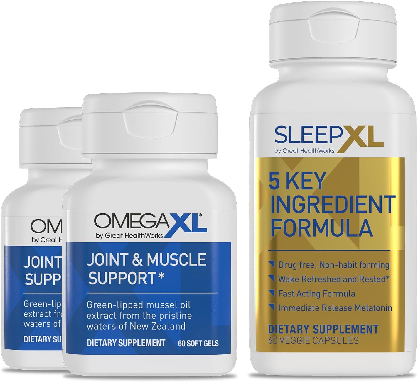 OmegaXL Joint Relief Supplement - Natural Muscle Support, 60 Softgels (2 Pack) & SleepXL immediate-Release melatonin, L-Theanine (Calming), Chamomile