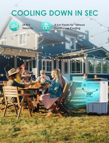 Air Choice Swamp Cooler, 1800 CFM Evaporative Air Cooler with 5.3 Gal Water Tank, 110° Swing, 3 Speeds, 4 Ice Box, Remote, 12H Timer