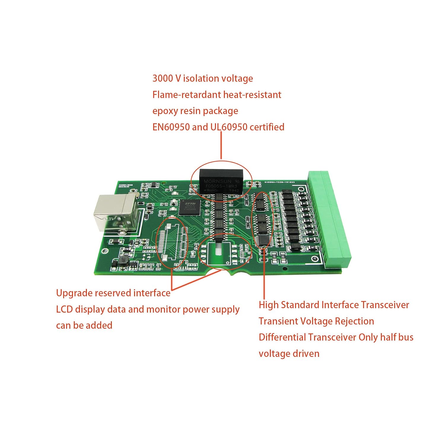 BUELEC Industrial High Speed USB to RS232/RS485/RS422/TTL 4 in 1 Converter,Magnetic Isolated,Built-in 3000V Dual Isolation Power Module