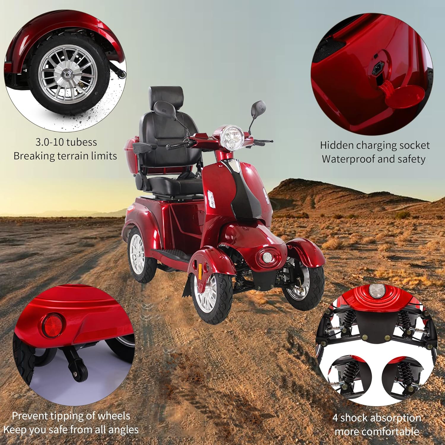 Powered Medical Mobility Scooter with Adjustable Seat Four Wheels for Adults & Seniors,Adult Electric Powered Wheelchair Device