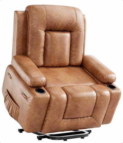 GarveeHome Power Lift Recliner Chair - Heat and Massage, Faux PU Electric Lift Recliner for Elderly & Mobility Impaired, Adjustable Back and Legs