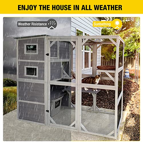 Aivituvin Large Cat Catio 4 Tiers Cat Enclosures House for Outdoor Indoor Cats with Weatherproof Roof, 3 Resting Rooms, 3 Platforms