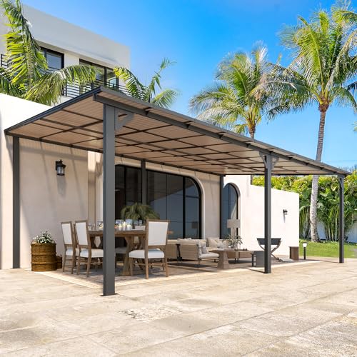 AECOJOY 10&rsquo; x 10&rsquo; Gazebo, Wall Mounted Gazebos Pergola on Clearance, Outdoor Patio Lean to Gazebo Awnings for Deck, Porch