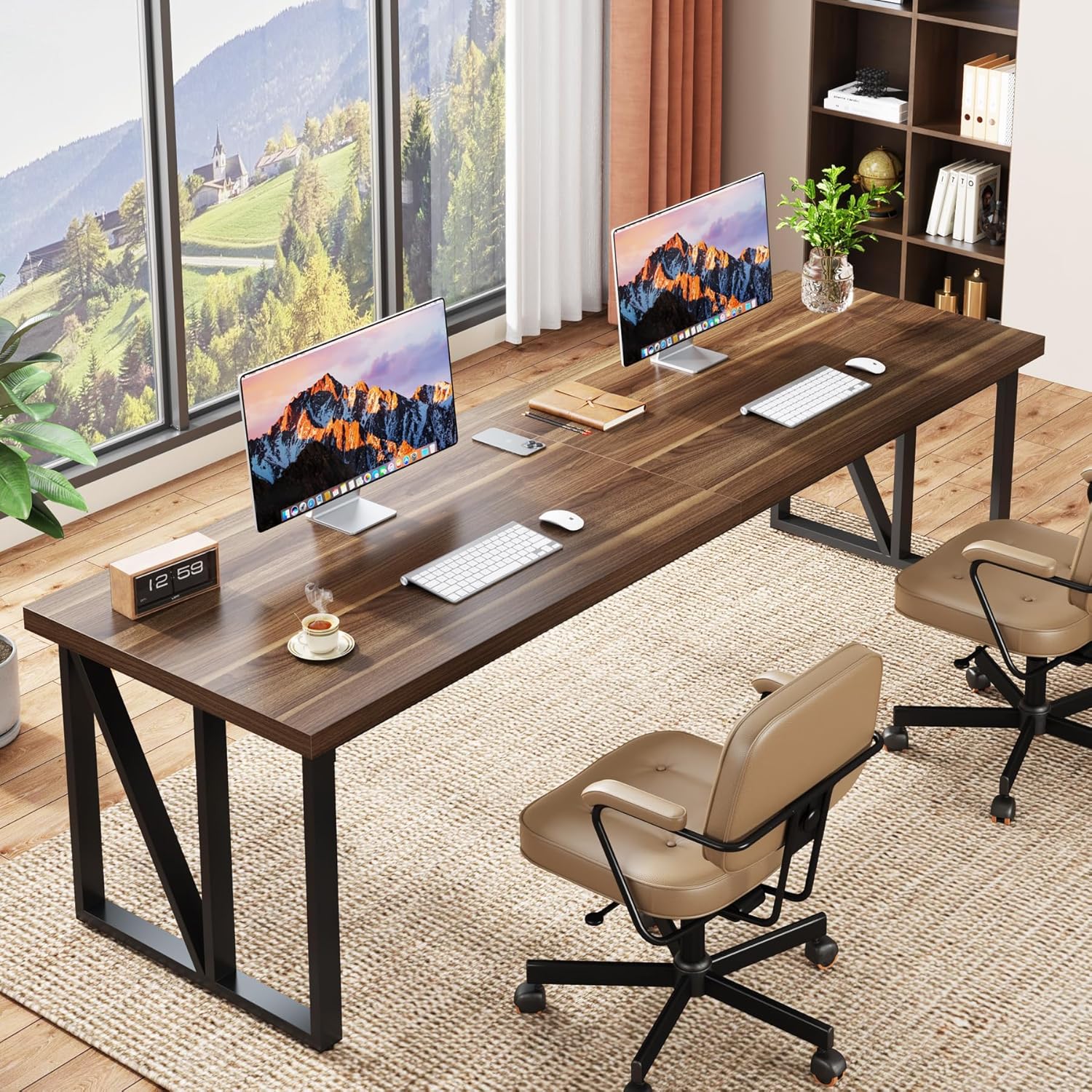 Tribesigns 2 Person Computer Desk: 78.7 Inches Extra Long Double Desk, Large Wood Home Office Desk, Industrial Craft Study Writing Table