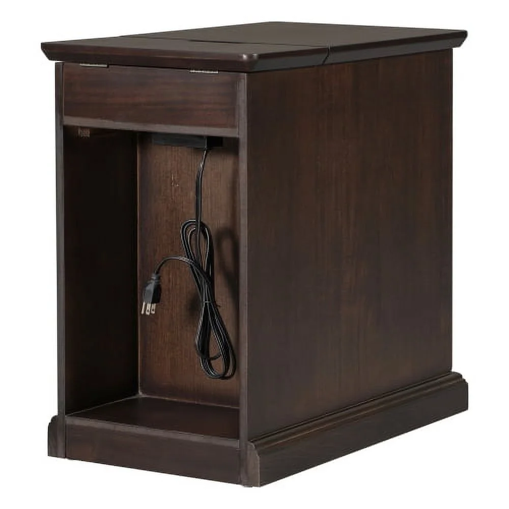 Churanty Vintage End Table with USB Ports Drawer and Cup Holders, Sofa Side Table Bedside Nightstand Narrow Table for Living Room Bedroom
