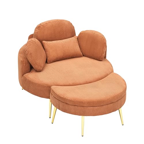 51.5-Inch Oversized Swivel Accent Barrel Chair with Storage Ottoman ,Button Decor and 4 Pillows
