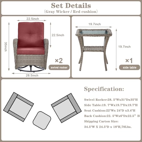Patio Wicker Chairs Swivel Rocker - Outdoor Swivel Rocking Chairs Set of 2 with Rattan Side Table