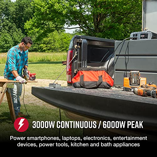Cobra PRO 2500W Professional Grade Power Inverter, Portable – 2500-Watt Car Charger, 4 Grounded AC Outlets