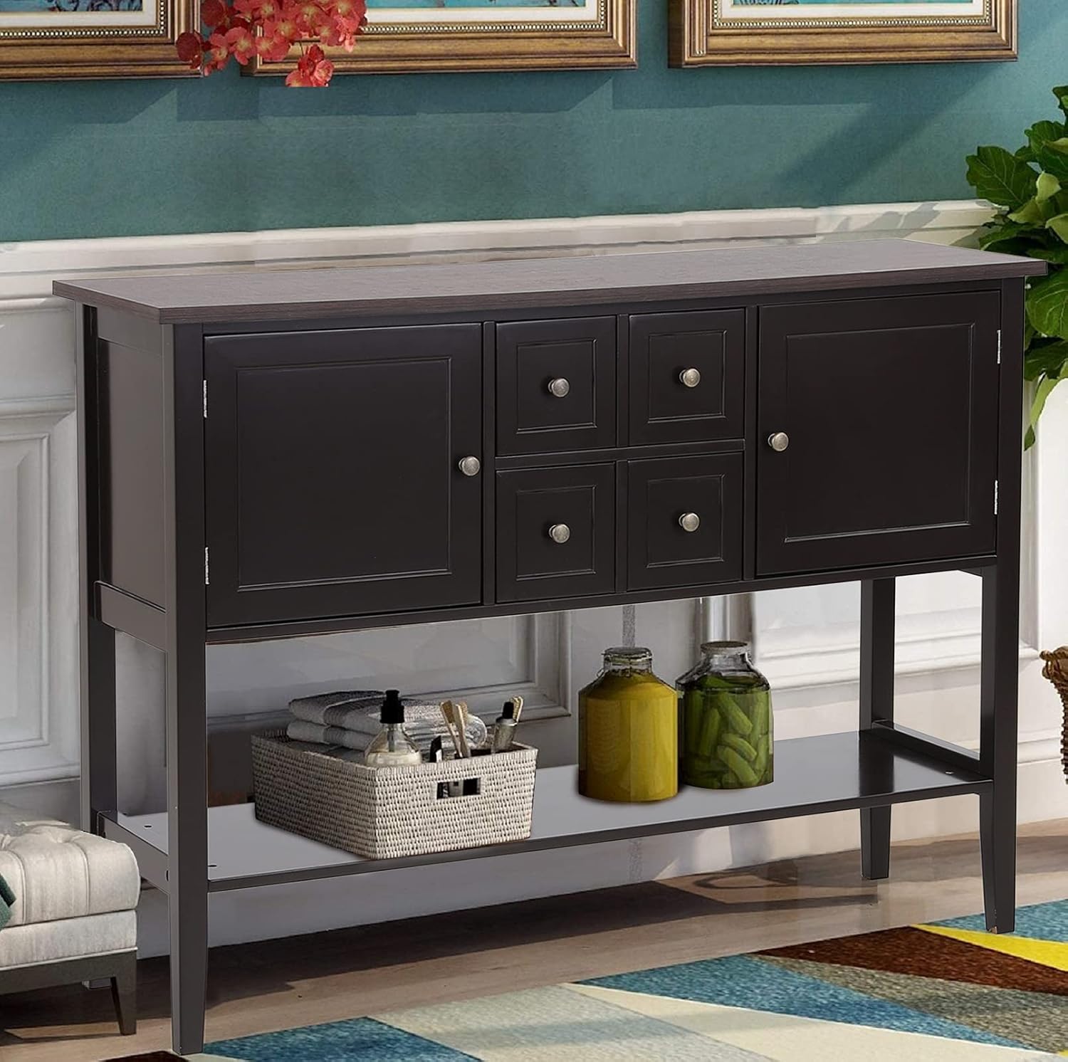 Sophia & William Sideboard Buffet Server Storage Cabinet Organizer with 3 Drawers and Doors for Home Kitchen Entryway