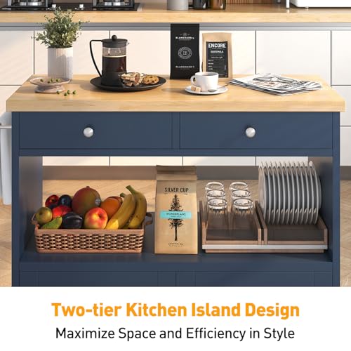 Rolling Kitchen Island with Storage Cabinet, 35.4'' Width Kitchen Cart, 2 Drawers Island Table, Portable Mobile Kitchen Island with Towel Rack