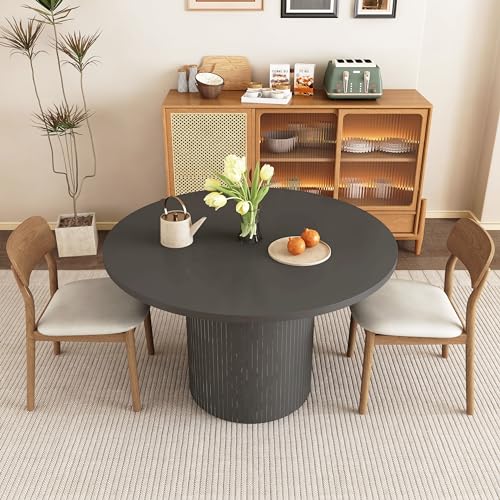 47 inch Round Dining Table for 4, Kitchen Table Dinner Table with 2-Layer Storage Shelf and Wood Slide Door for Home Dining Room Living Room (Walnut)