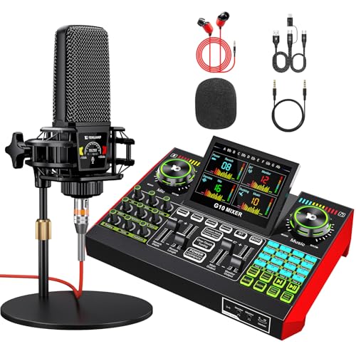 Podcast Microphone Bundle with Live Sound Card Audio Mixer